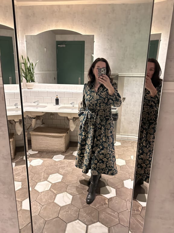 knee length dresses for ladies Delphinium Seersucker Shawl Collar Adelaide Dress main image 1