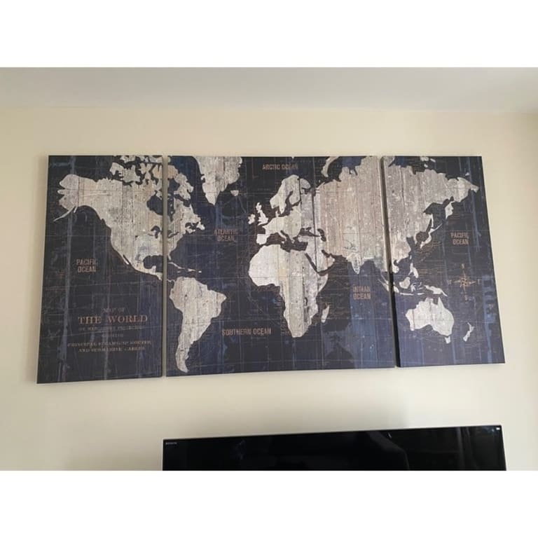 Old World Map Blue' 3-piece Wrapped Canvas Graphic Art Print Old World Map Blue' 3-piece Wrapped Canvas Graphic Art Print