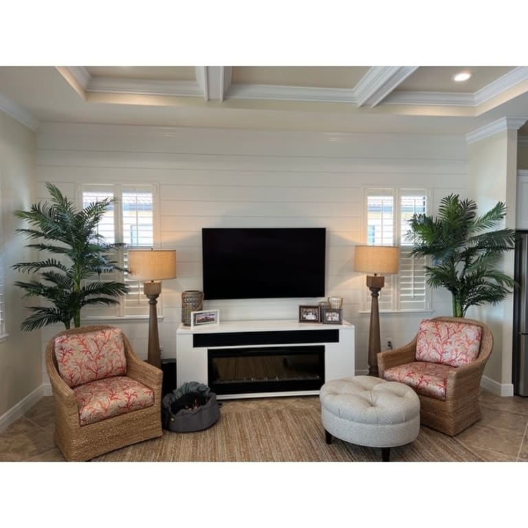 Golden Cane Palm Artificial Tree in White Tower Planter Green Bed