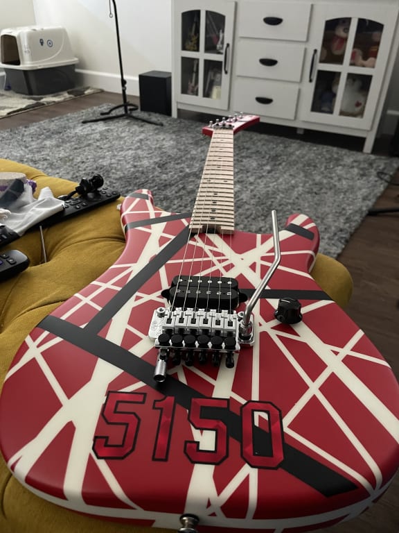 EVH Striped Series 5150 Electric Guitar Red, Black, and EVH Striped Series 5150 Electric Guitar Red, Black, and