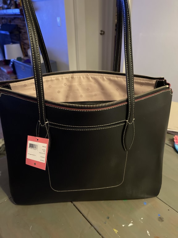 Buy KATE SPADE All Day Crossgrain Leather Zip-Top Tote Bag, Black Color  Women