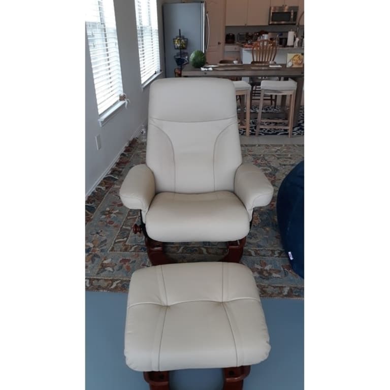 Almond Genuine Leather Recliner and Ottoman Bed Bath & Beyond 28731795