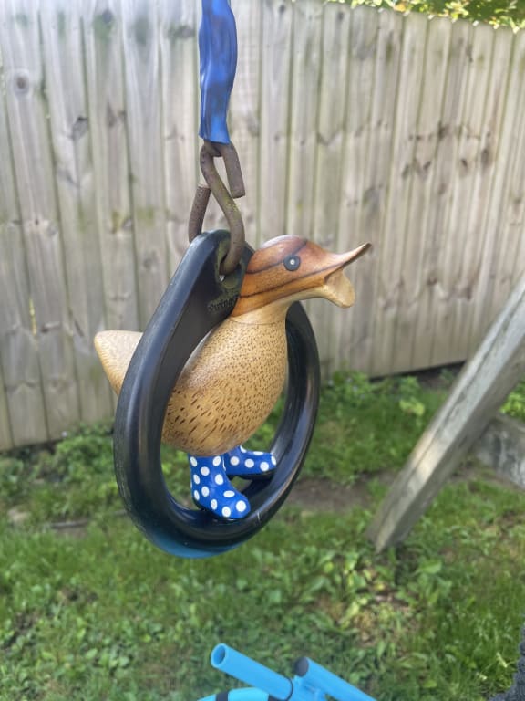 Spotted Wellies Garden Ducks from Uncommon Goods. Customer submitted image.