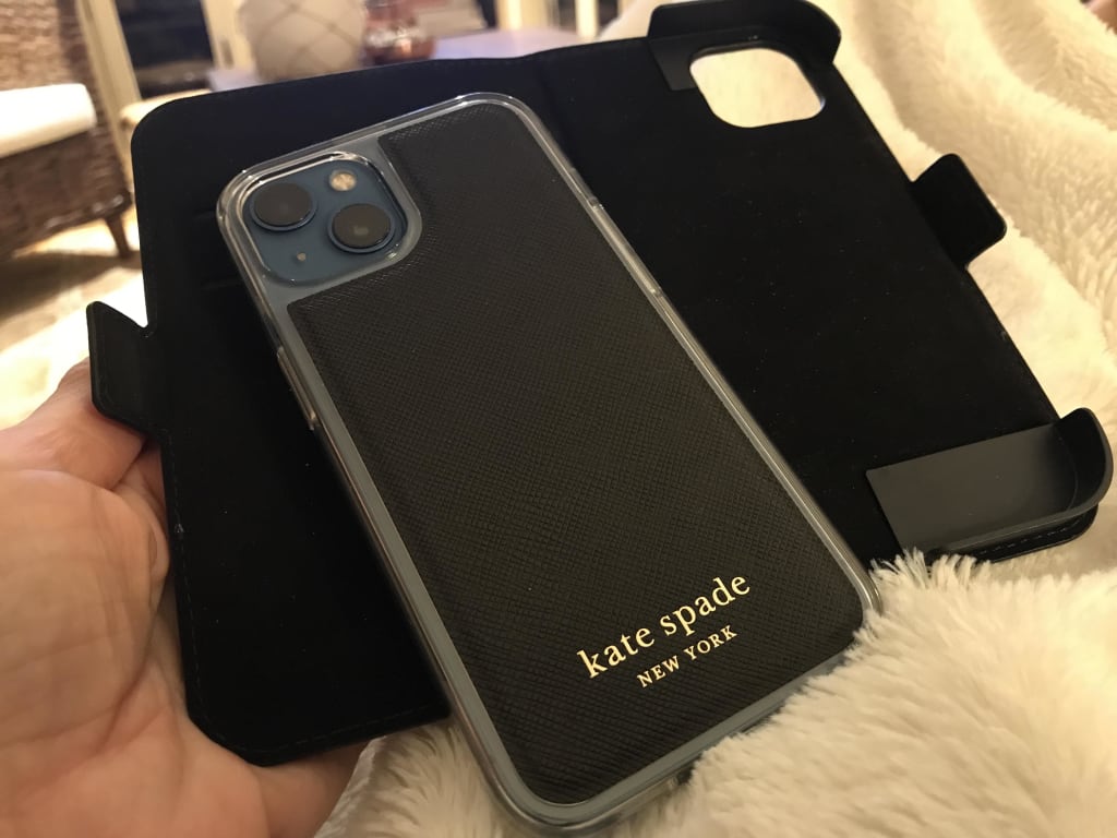 Kate Spade New York Folio Case for iPhone 13 mini - Pale Vellum/Black  Border/Black Logo