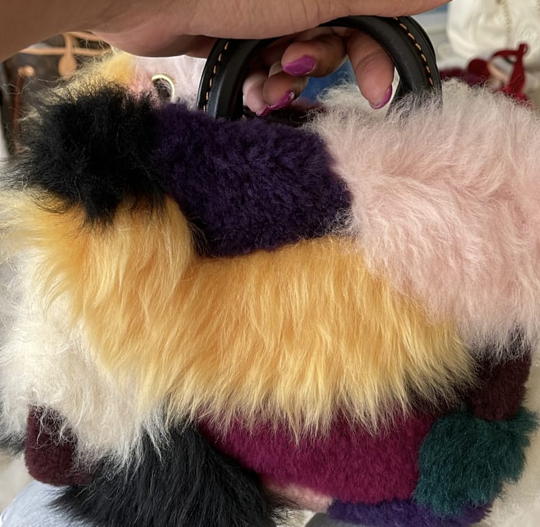 Bear Bag Charm In Patchwork Shearling