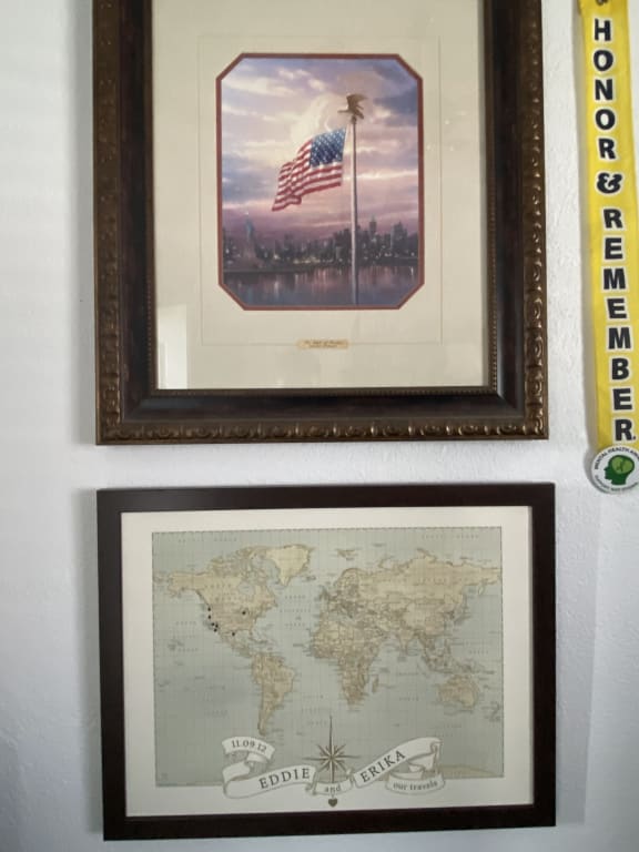 Personalized Anniversary Pushpin World Map from Uncommon Goods. Customer submitted image.