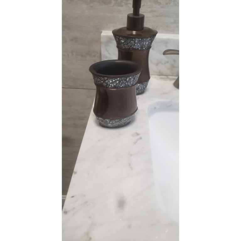 Elegant Oil Rubbed Bronze Cracked Glass Bath Accessory Collection Bed