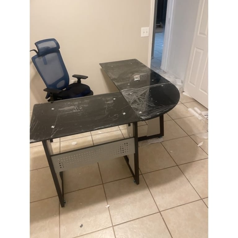 Oria LShape Tempered Glass Office Desk by Christopher Knight Home
