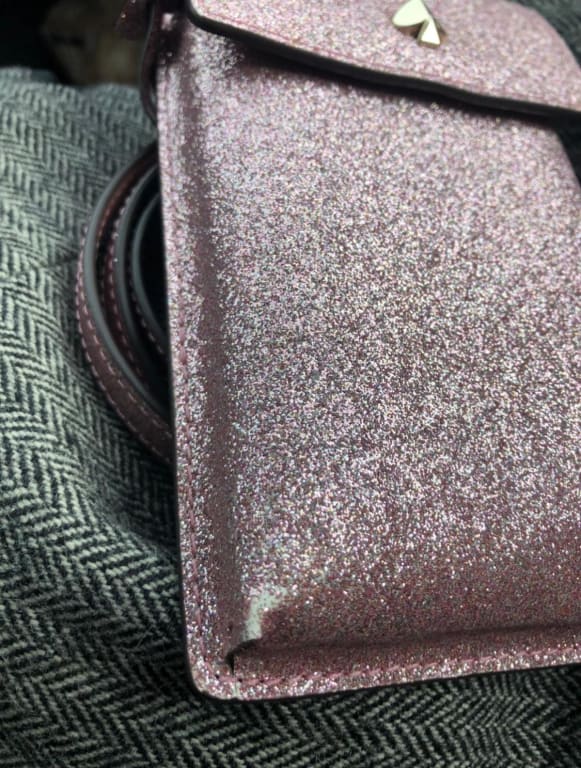 CLEARANCE] Kate Spade Tinsel Glitter Fabric North South Flap Phone Crossbody  in Rose Gold (K9393) - USA Loveshoppe