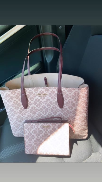 kate spade, Bags, Kate Spade Spade Flower Coated Canvas Zeezee Large Work  Tote Bag In Pink Multi