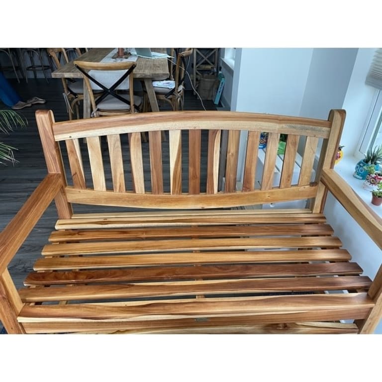EcoDecors Kent Bench Natural Teak Wood Outdoor Garden Bench Patio Bench