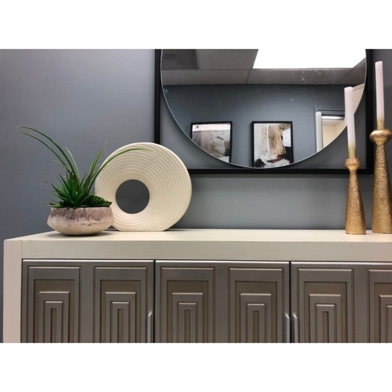 Voula White and Gold Rectangular 4-door Accent Cabinet - Bed Bath ...