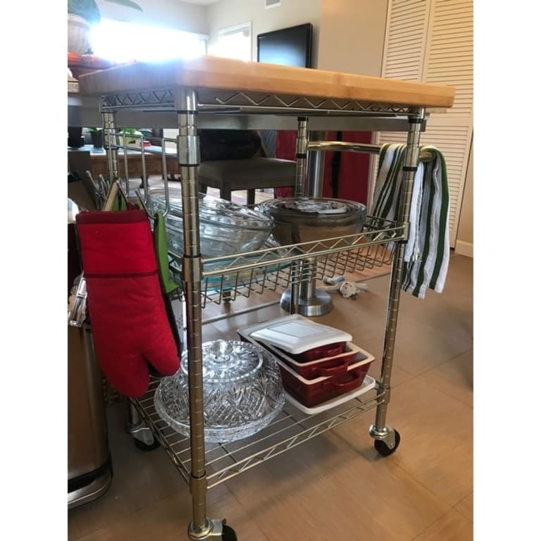 TRINITY EcoStorage® Bamboo Kitchen Cart, Chrome On Sale Bed Bath