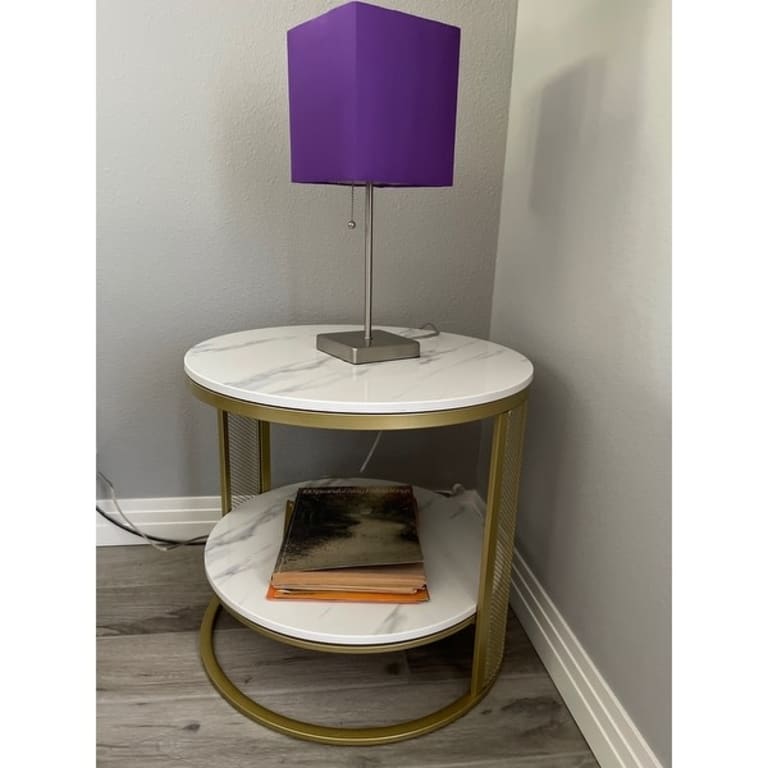 2 Tier Marble End Table Sofa Side Decorative Round Coffee Table 21