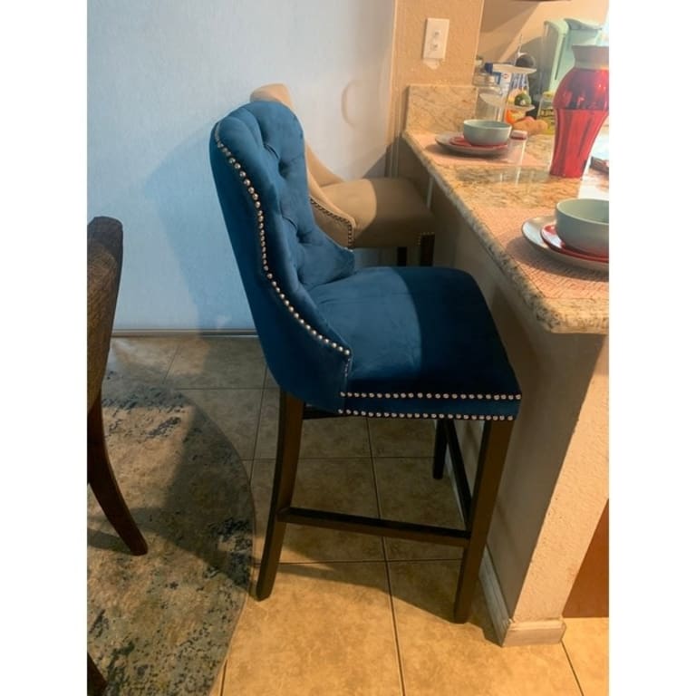 Abbyson Versailles 30inch Blue Tufted Bar Stool Bed Bath & Beyond 10855758