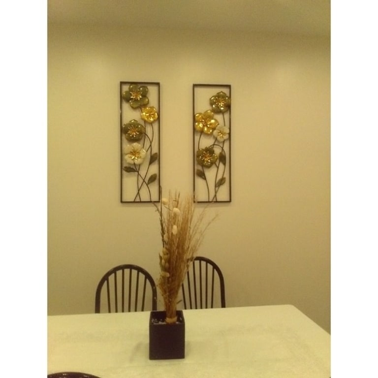 Metal Green, White, and Gold Wild Flowers Wall Decor (Set of 2) On
