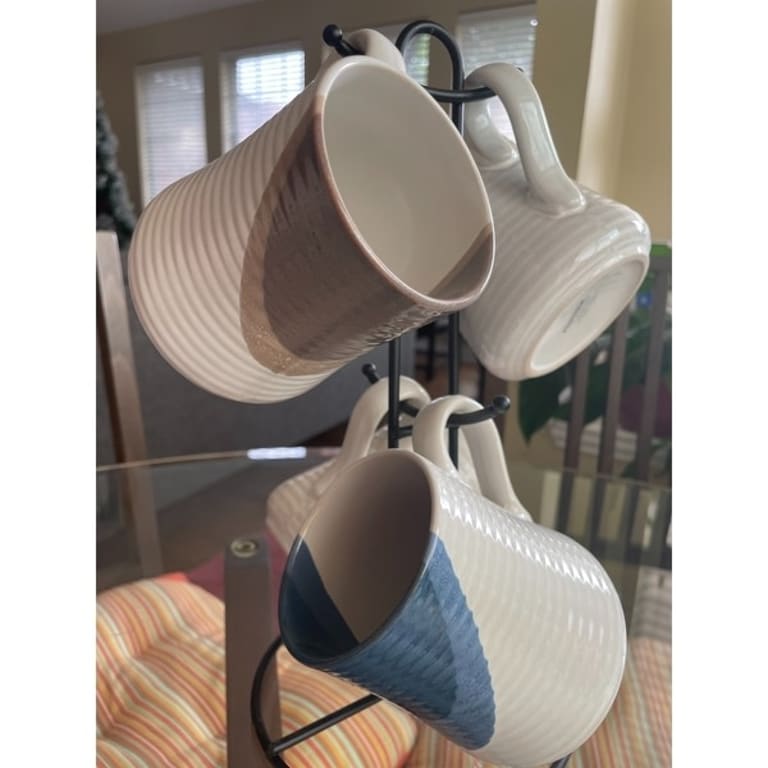 Tabletops Gallery Avenue Mug Collection 5 Piece Color Dipped Embossed