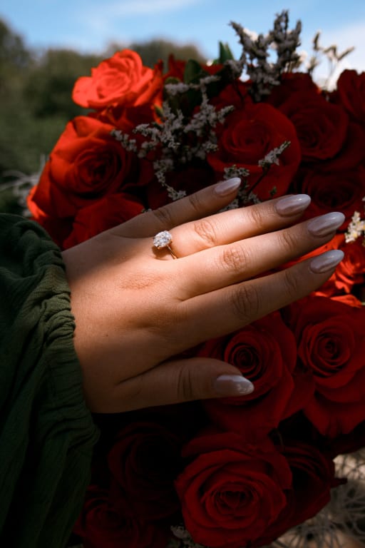 Oval diamond ring on hand