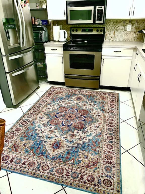 Found & Fable Chenille Printed Vintage Look Blue Medallion Area Rug, 5x7, Sold by at Home
