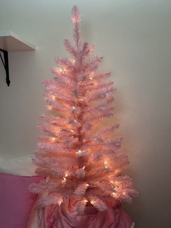 (A15) PreLit Light Pink Fir Christmas Tree, 4'