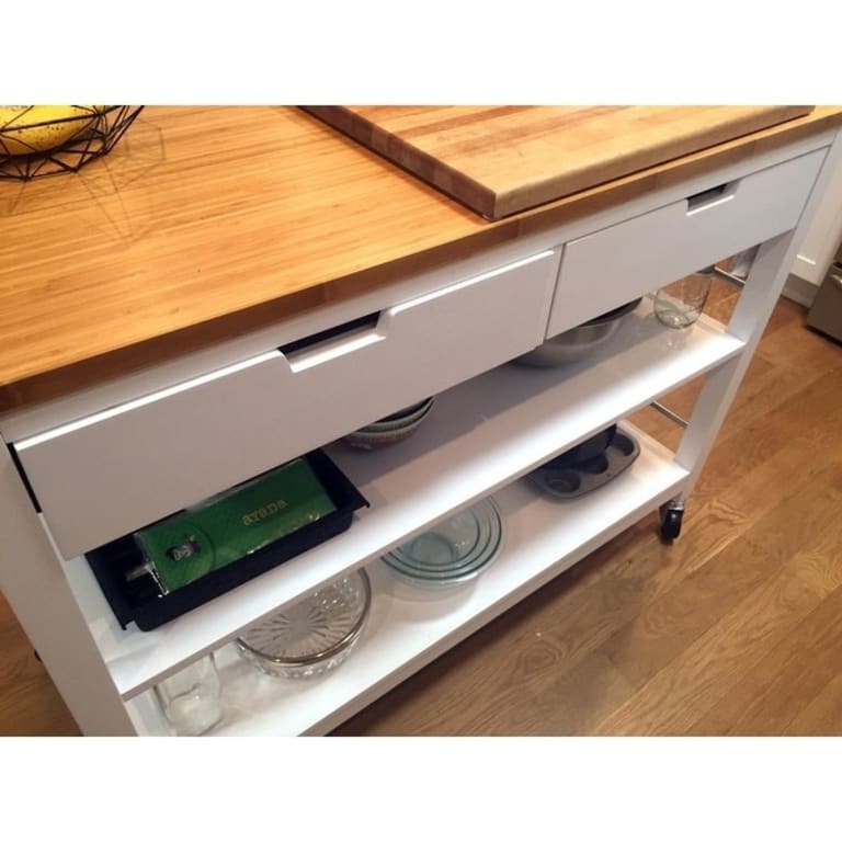 TRINITY Kitchen Island w/ Drawers, White & Bamboo Bed Bath & Beyond