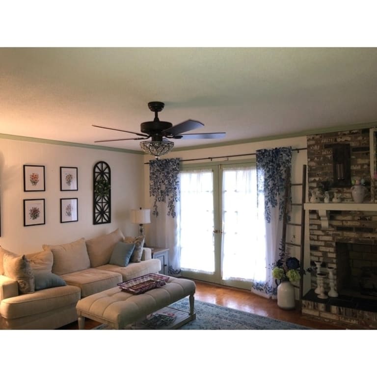 Gliska Rustic Bronze 5blade Lighted Ceiling Fan with Crystal Shade