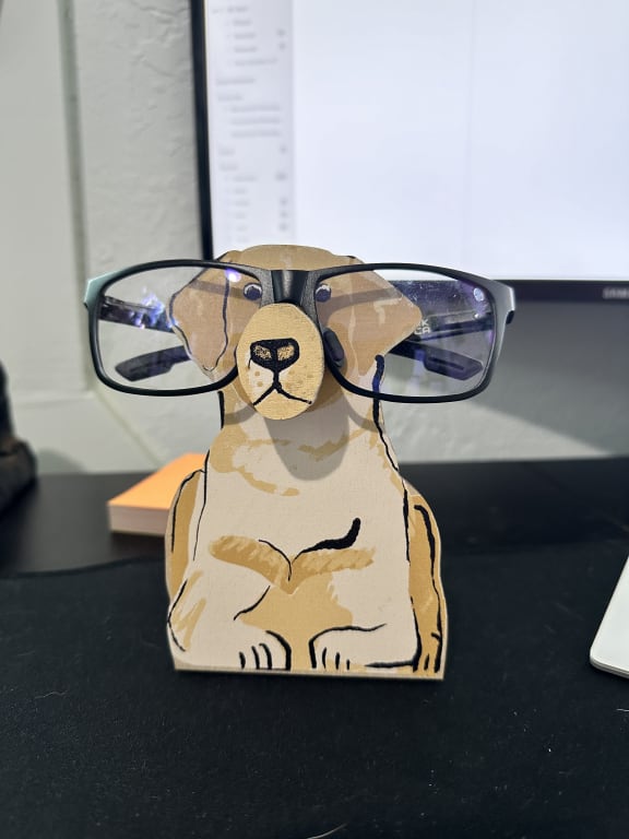 Pick Your Pooch Eyeglass Holder from Uncommon Goods. Customer submitted image.