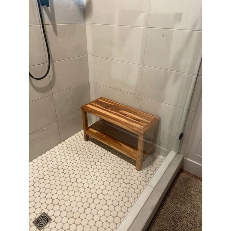 EcoDecors Eleganto 29" Solid Teak Shower Bench With Shelf - EarthyTeak ...