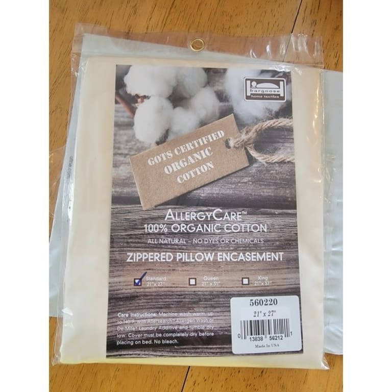 Organic Cotton Zippered Pillow Protector, Blocks Dust Mites, Pollen
