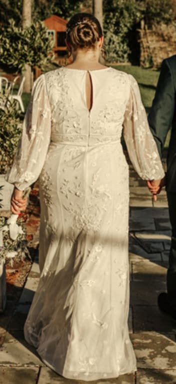 Monsoon Floral Long Sleeve Wedding Dress, Ivory