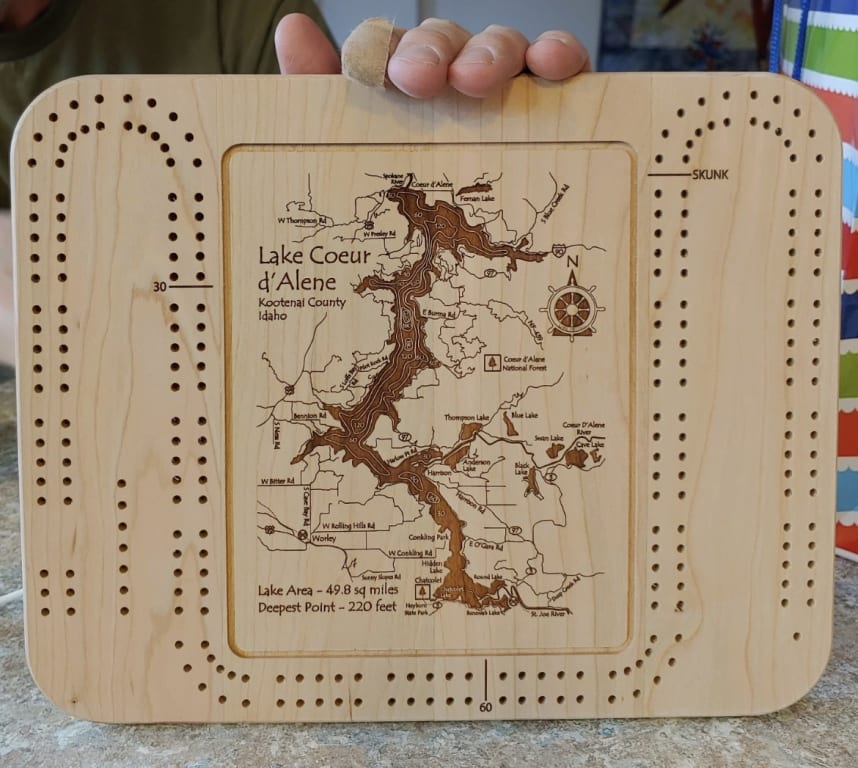 Custom Lake Art Cribbage Board from Uncommon Goods. Customer submitted image.