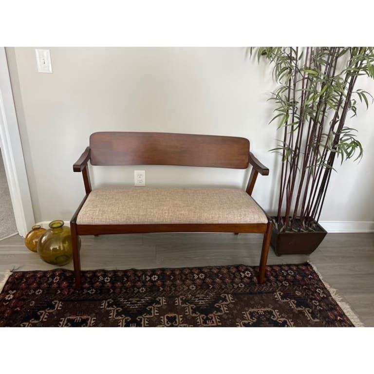 Carson Carrington Comiskey Cherry Finish Arm Dining Bench with Back ...