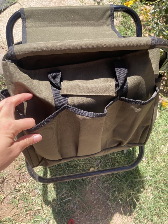 Gardener's Tool Seat from Uncommon Goods. Customer submitted image.