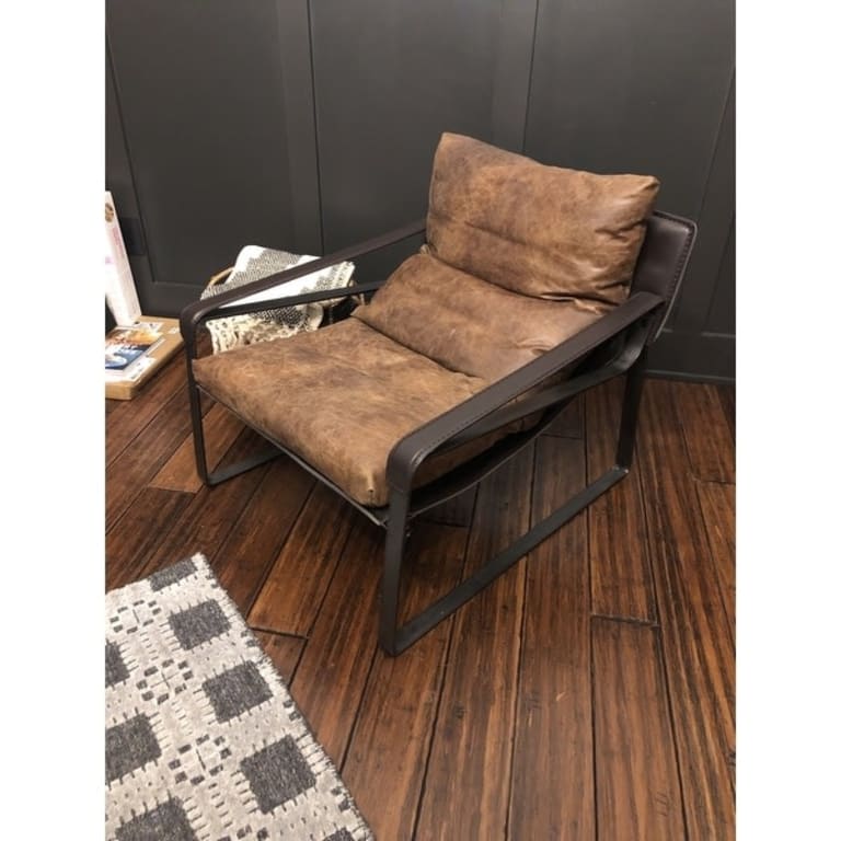 Aurelle Home Top Grain Rustic Leather Diego Accent Chair Bed Bath & Beyond 10246437