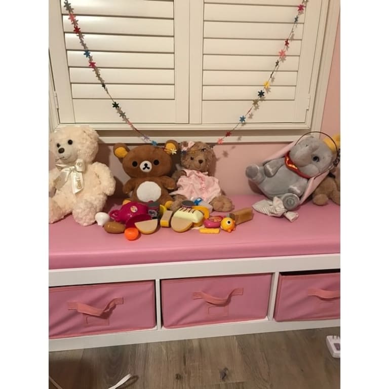 Badger Basket Kid's Storage Bench with Cushion and Three Bins Bed