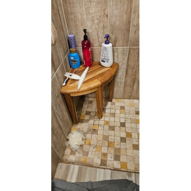 EcoDecors Snazzy Corner, Teak Shower Bench, Shower Stool, Shower Stool