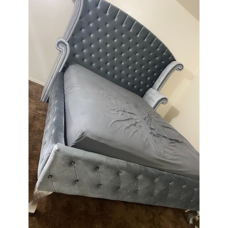 Acme Furniture Rebekah Bed Gray Velvet On Sale Bed Bath And Beyond 14308413