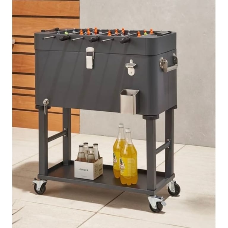 Outsunny 65L Patio Cooler Ice Chest with Foosball Table Top, Portable