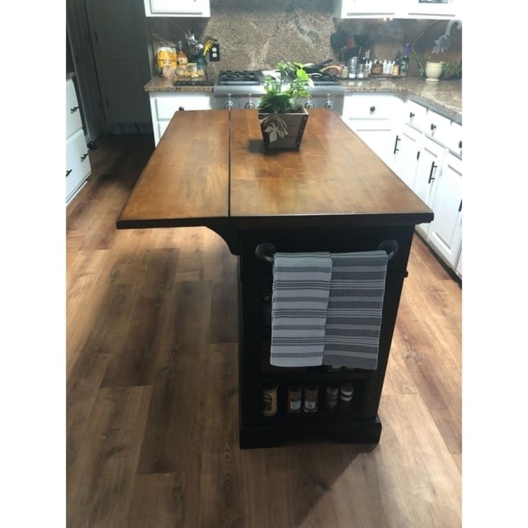 Country Kitchen Large Kitchen Island in Black Distressed Finish with