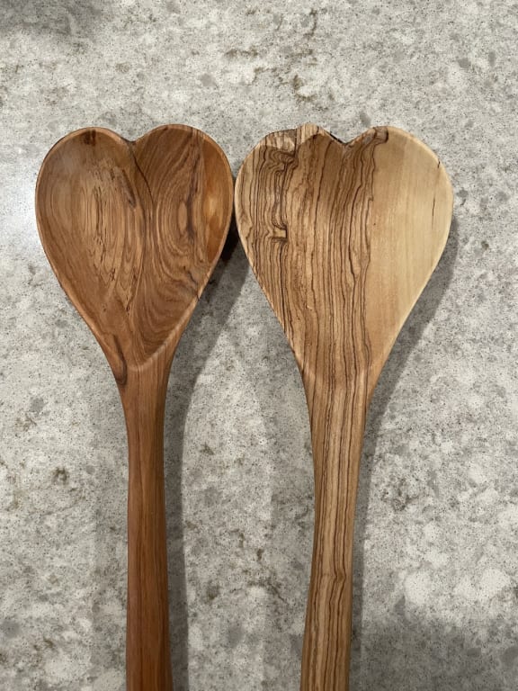 Hand-Carved Heart Serving Spoon from Uncommon Goods. Customer submitted image.