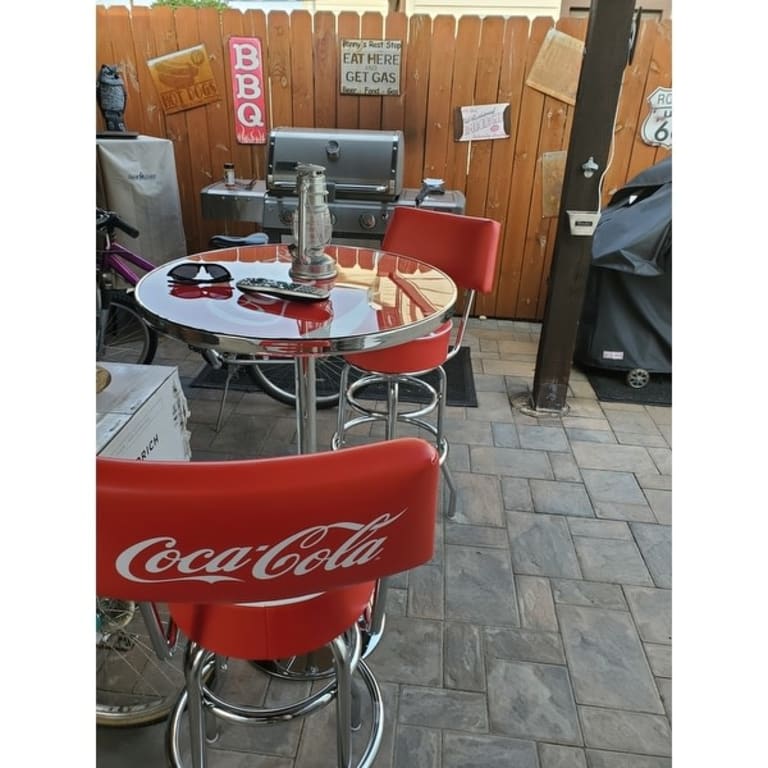 Coca Cola Pub Table and Bar Stools with Backs Set 41" x 29" x 8.5" On Sale Bed Bath