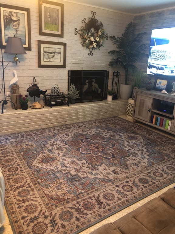 (D448) Chenille Vintage Look Blue Medallion Rug At Home