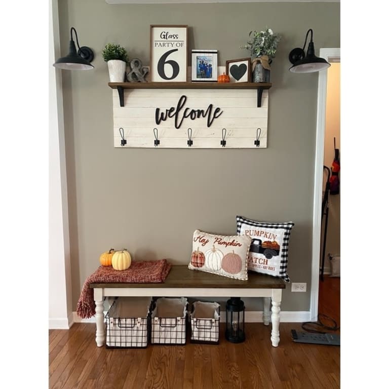 Kate and Laurel Jeran Wood Wall Shelf with 5 Hooks On Sale Bed Bath