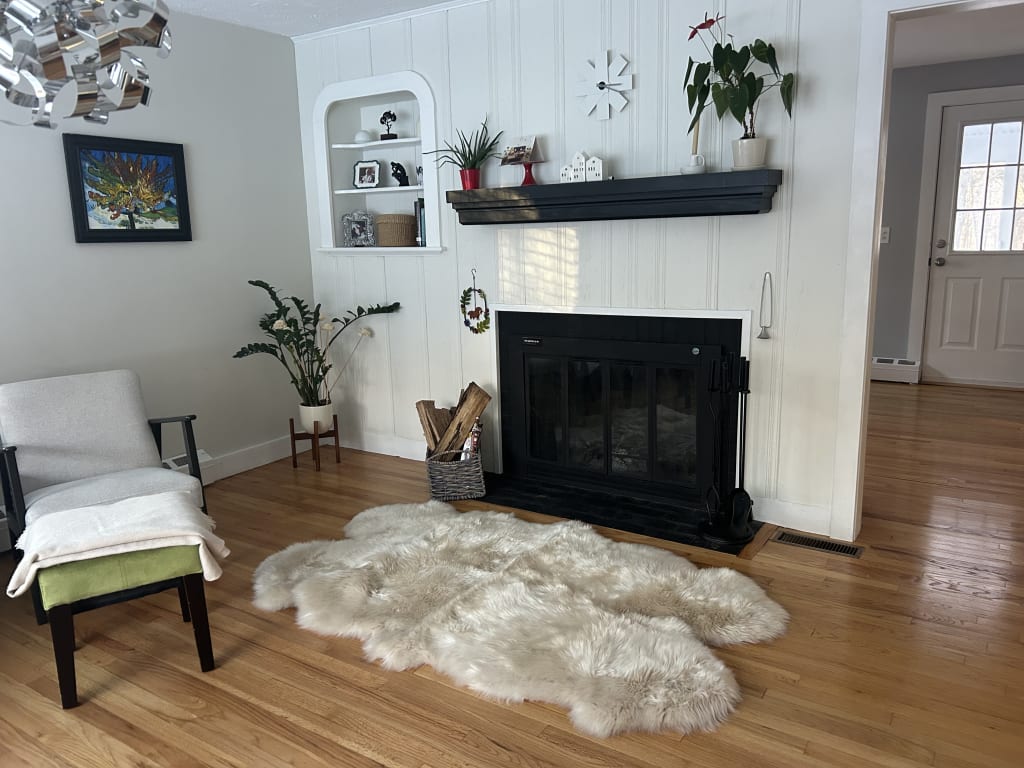 Customer Image Captioned: Warm by the fire