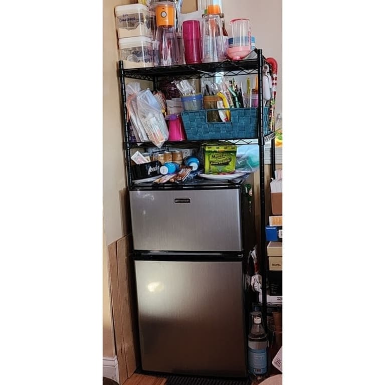 Organize It All Mini Fridge and Microwave Stand in Black 24 x 17.75 x