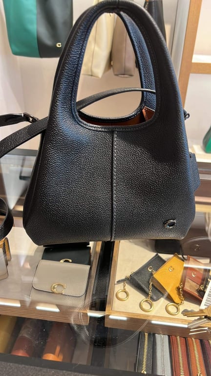 COACH Polished Pebble Leather Lana Solid Black Shoulder Bag 23