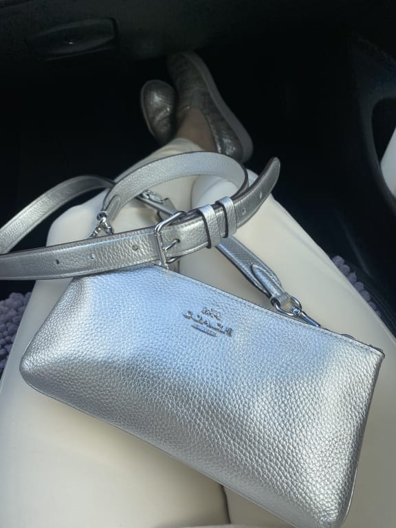 Coach Mirror Metallic Pochette, Silver