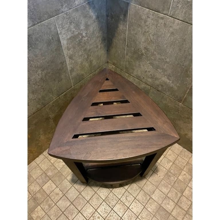 Compact Teak Corner Shower & Shaving Bench With Shelf DecoTeak Oasis