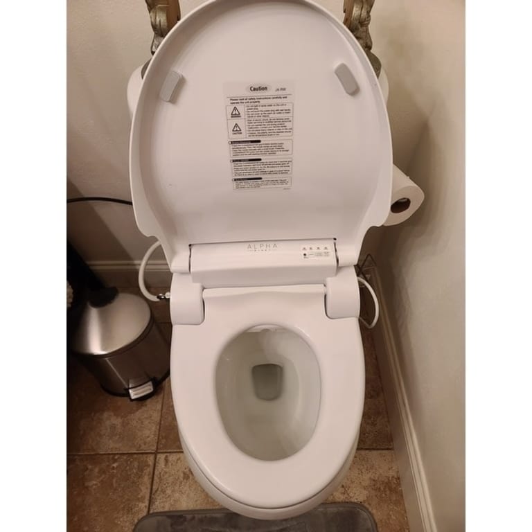 Alpha Bidet JX2 Round Bidet Toilet Seat – Endless Warm Water, LED Nightlight, Wireless Remote, Stainless Steel Nozzle, Sittable Lid (White, 3-Year Warranty)