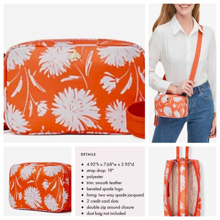 Kate Spade jae small camera bag Double Zip Nylon Crossbody ~NWT~ Daisy  Orange